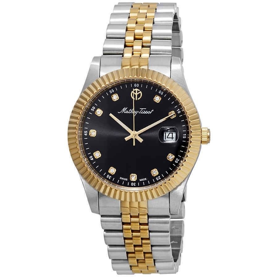 Mathey-Tissot Mathy II Two Tone Edelstahl Schwarzes Zifferblatt Quarz H710BN Herrenuhr