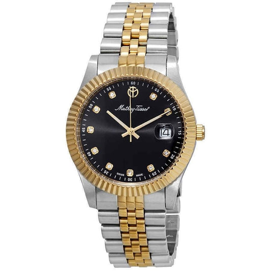 Mathey-Tissot Mathy II Two Tone Edelstahl Schwarzes Zifferblatt Quarz H710BN Herrenuhr
