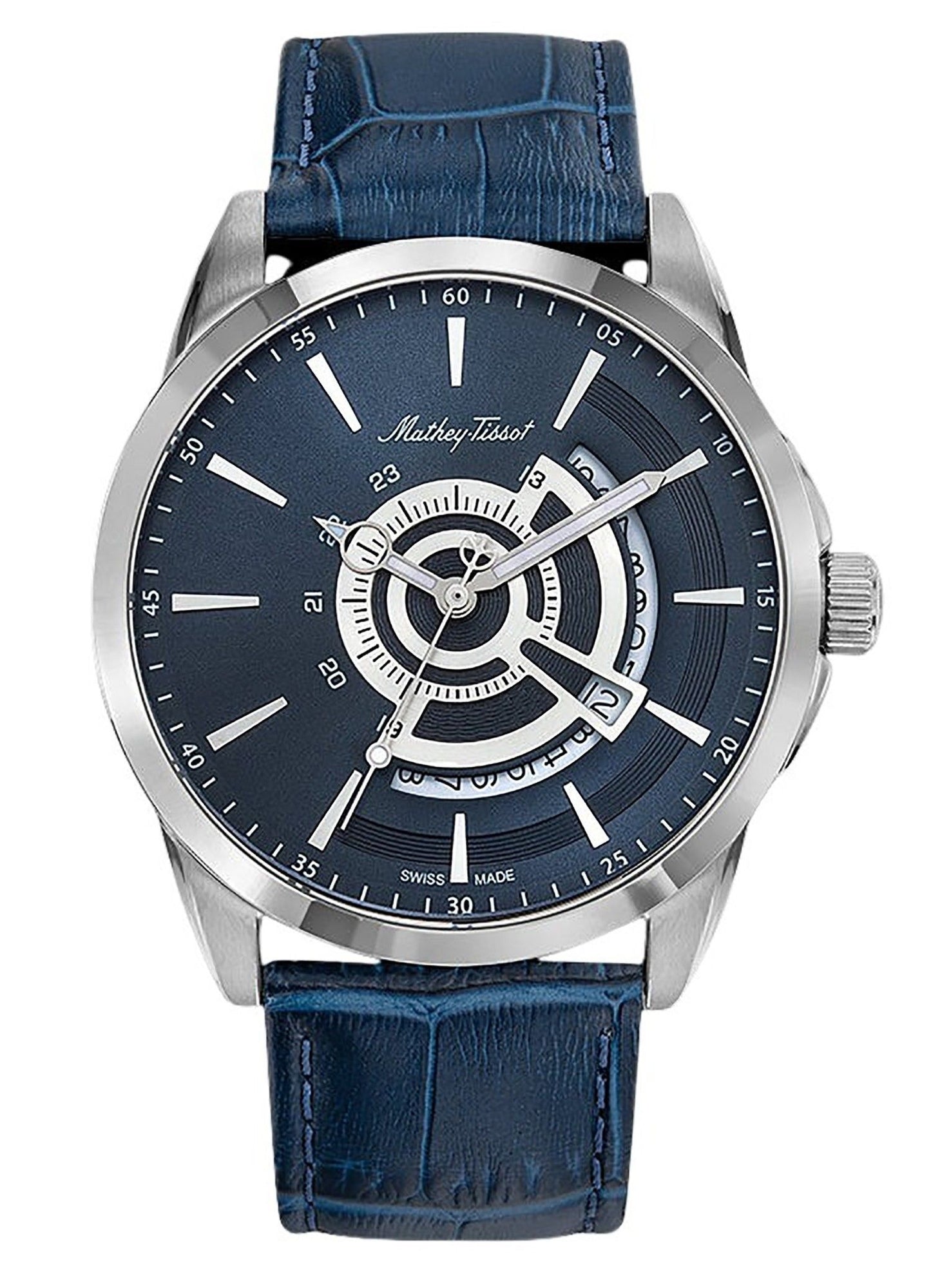 Mathey-Tissot Mondo Lederarmband Blaues Zifferblatt Quarz H711ABU Herrenuhr