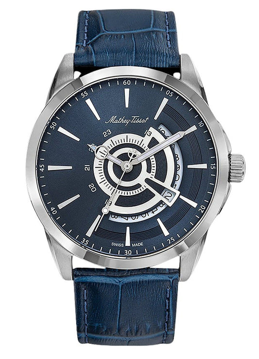 Mathey-Tissot Mondo Lederarmband Blaues Zifferblatt Quarz H711ABU Herrenuhr