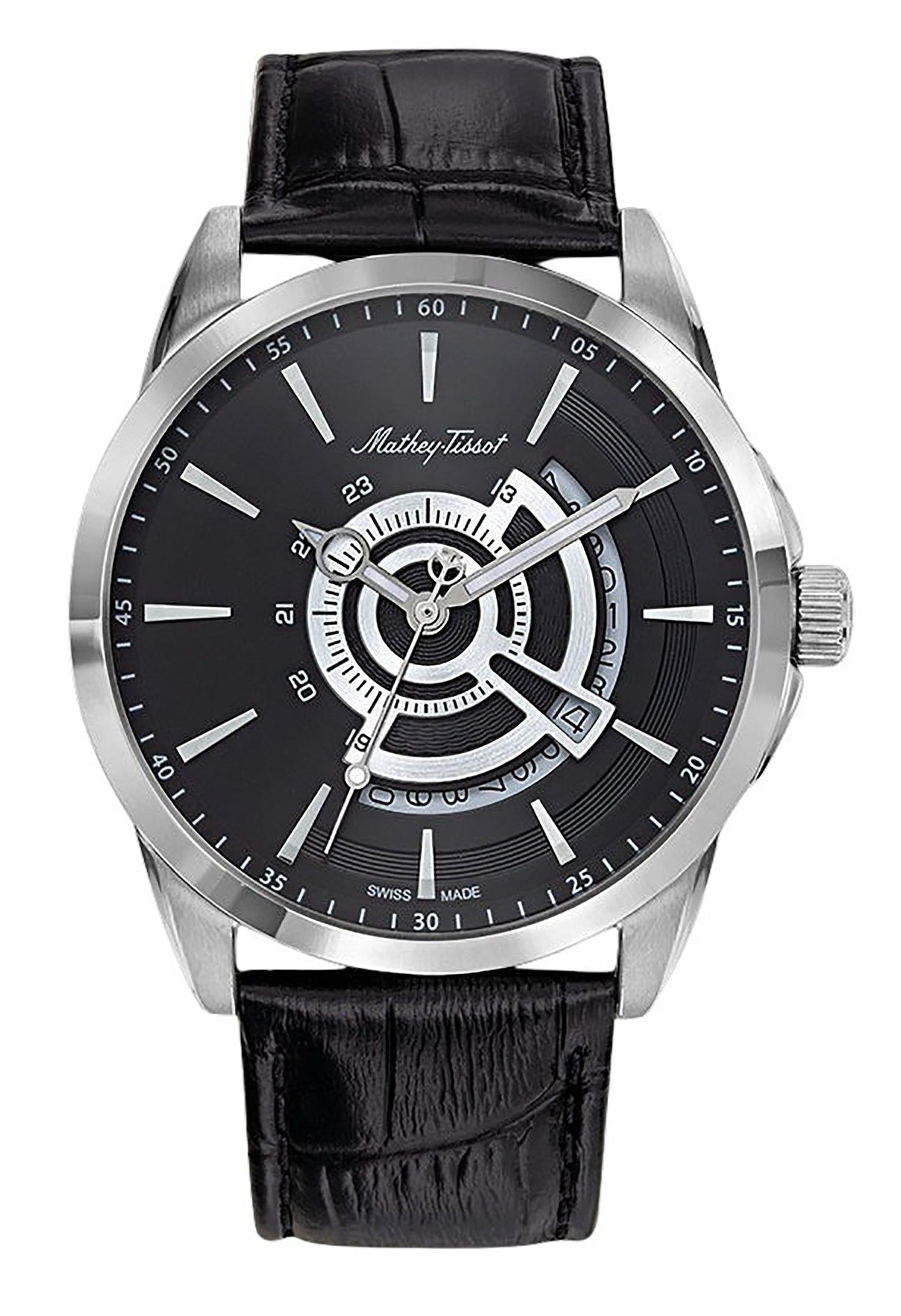 Mathey-Tissot Mondo Lederarmband Schwarzes Zifferblatt Quarz H711AN Herrenuhr