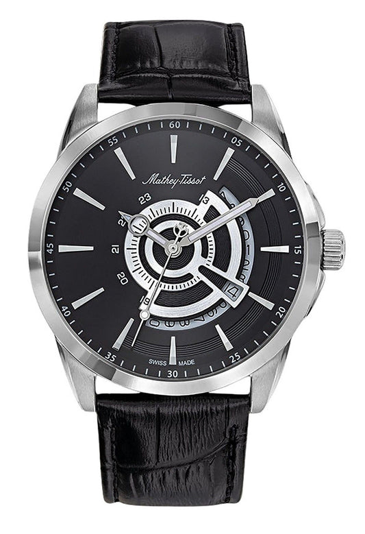 Mathey-Tissot Mondo Lederarmband Schwarzes Zifferblatt Quarz H711AN Herrenuhr