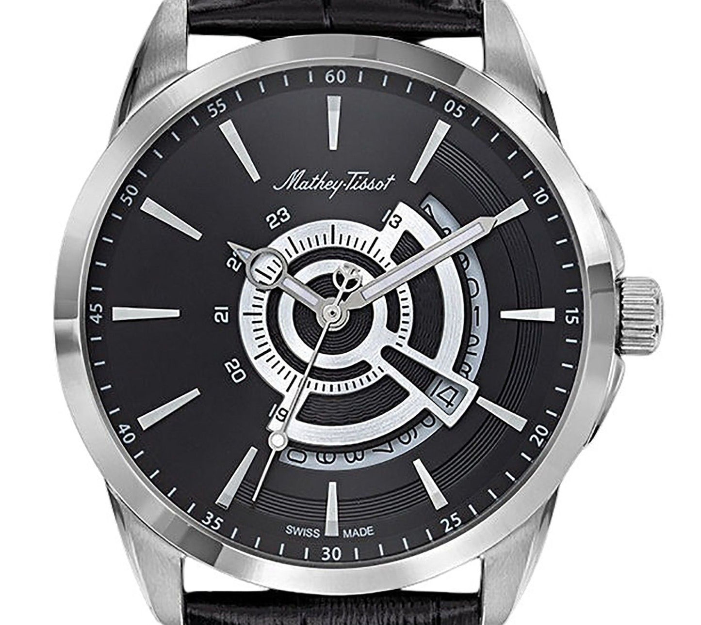 Mathey-Tissot Mondo Lederarmband Schwarzes Zifferblatt Quarz H711AN Herrenuhr