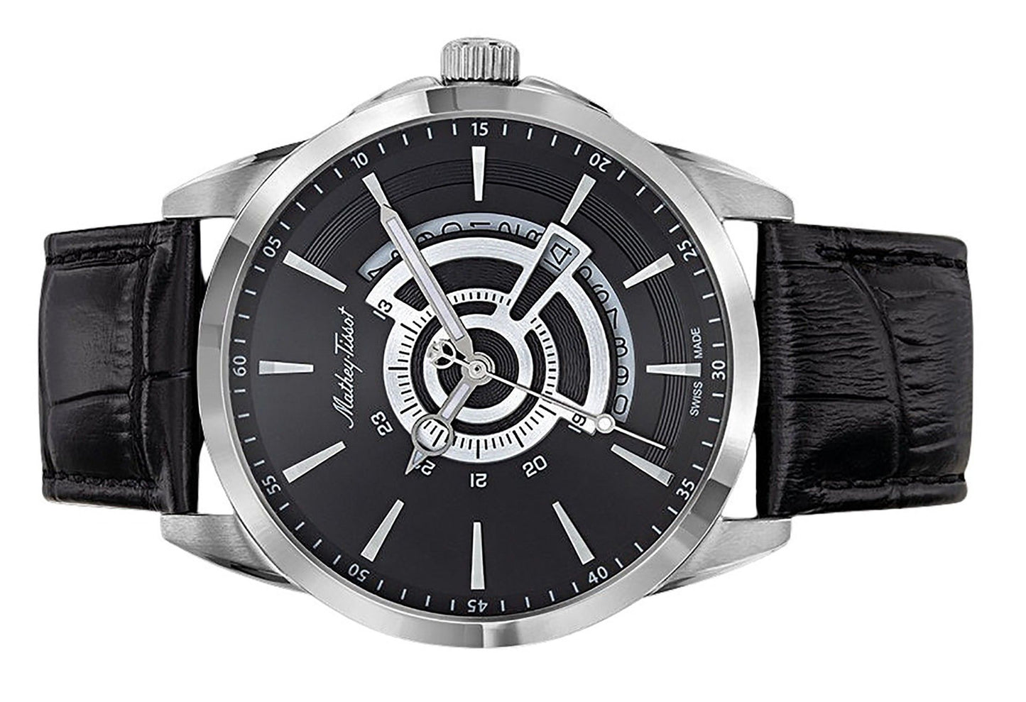 Mathey-Tissot Mondo Lederarmband Schwarzes Zifferblatt Quarz H711AN Herrenuhr