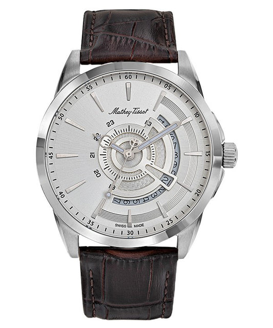 Mathey-Tissot Mondo Lederarmband Silberfarbenes Zifferblatt Quarz H711AS Herrenuhr