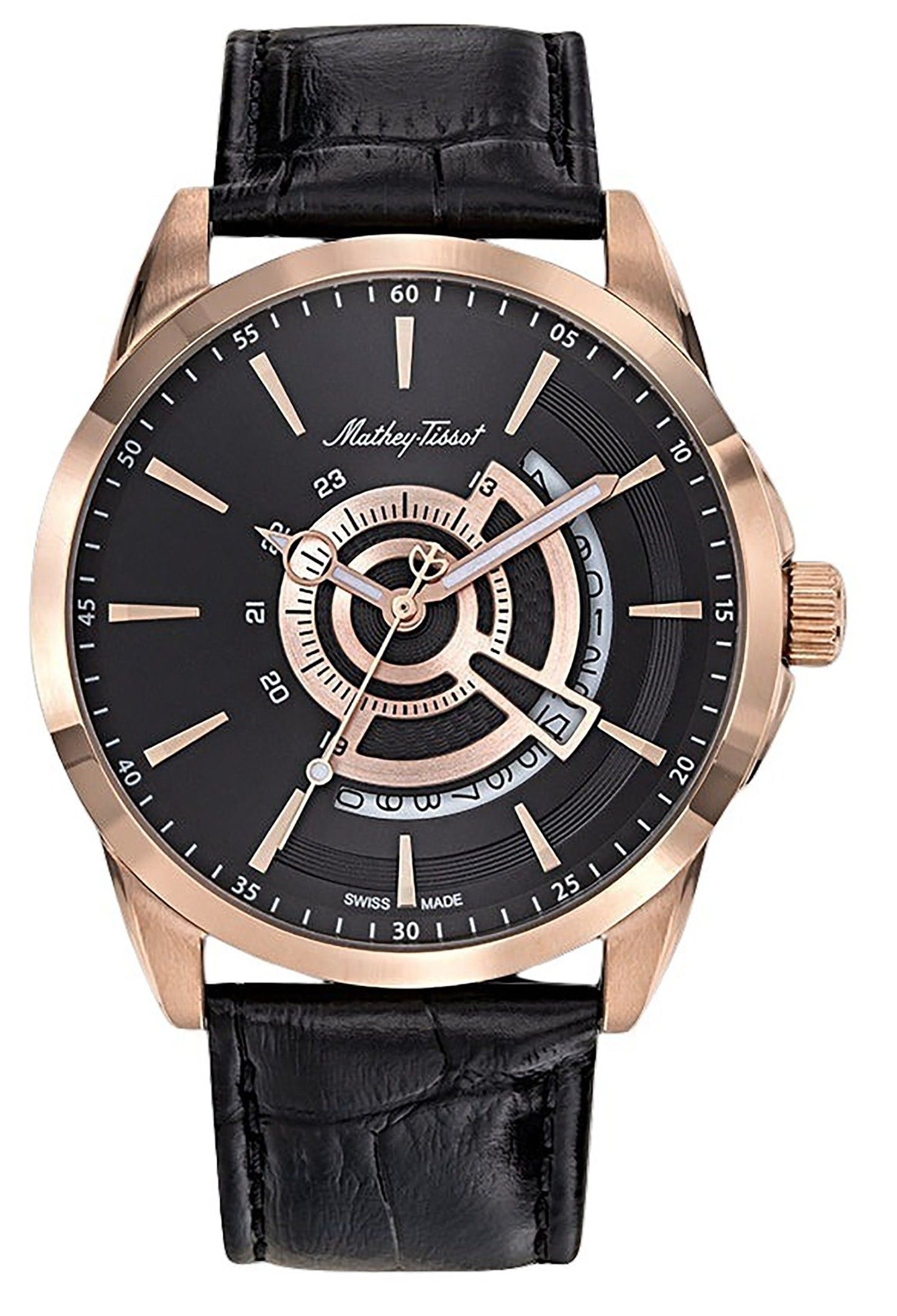 Mathey-Tissot Mondo Lederarmband Schwarzes Zifferblatt Quarz H711PN Herrenuhr