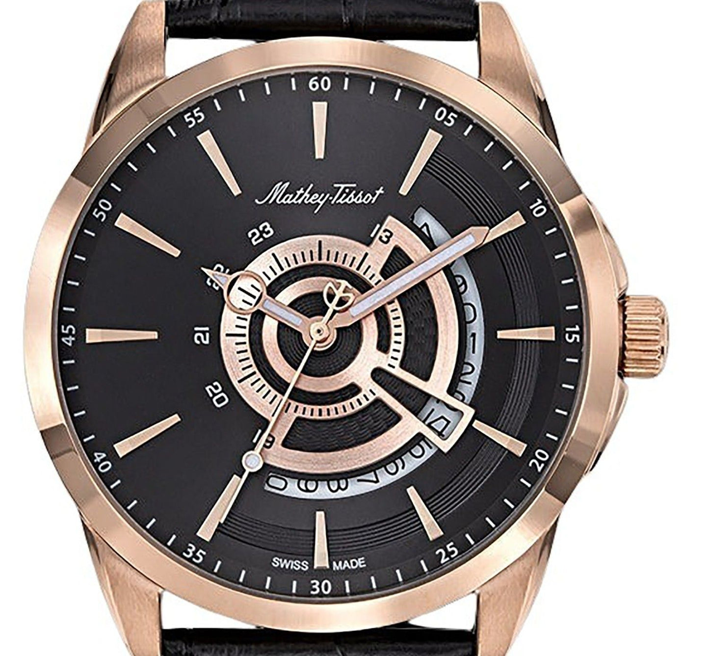 Mathey-Tissot Mondo Lederarmband Schwarzes Zifferblatt Quarz H711PN Herrenuhr