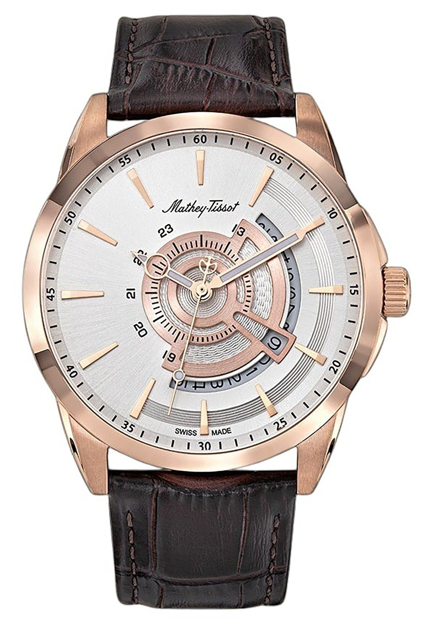 Mathey-Tissot Mondo Lederarmband Silberfarbenes Zifferblatt Quarz H711PS Herrenuhr