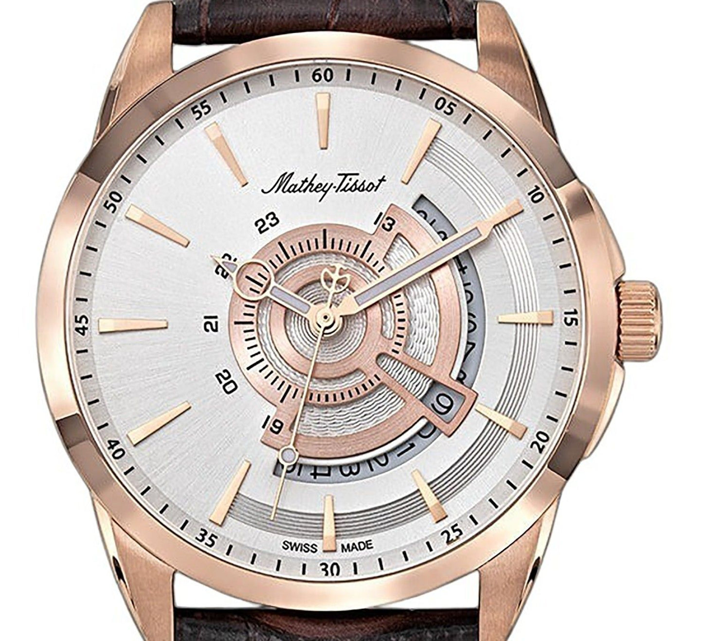 Mathey-Tissot Mondo Lederarmband Silberfarbenes Zifferblatt Quarz H711PS Herrenuhr
