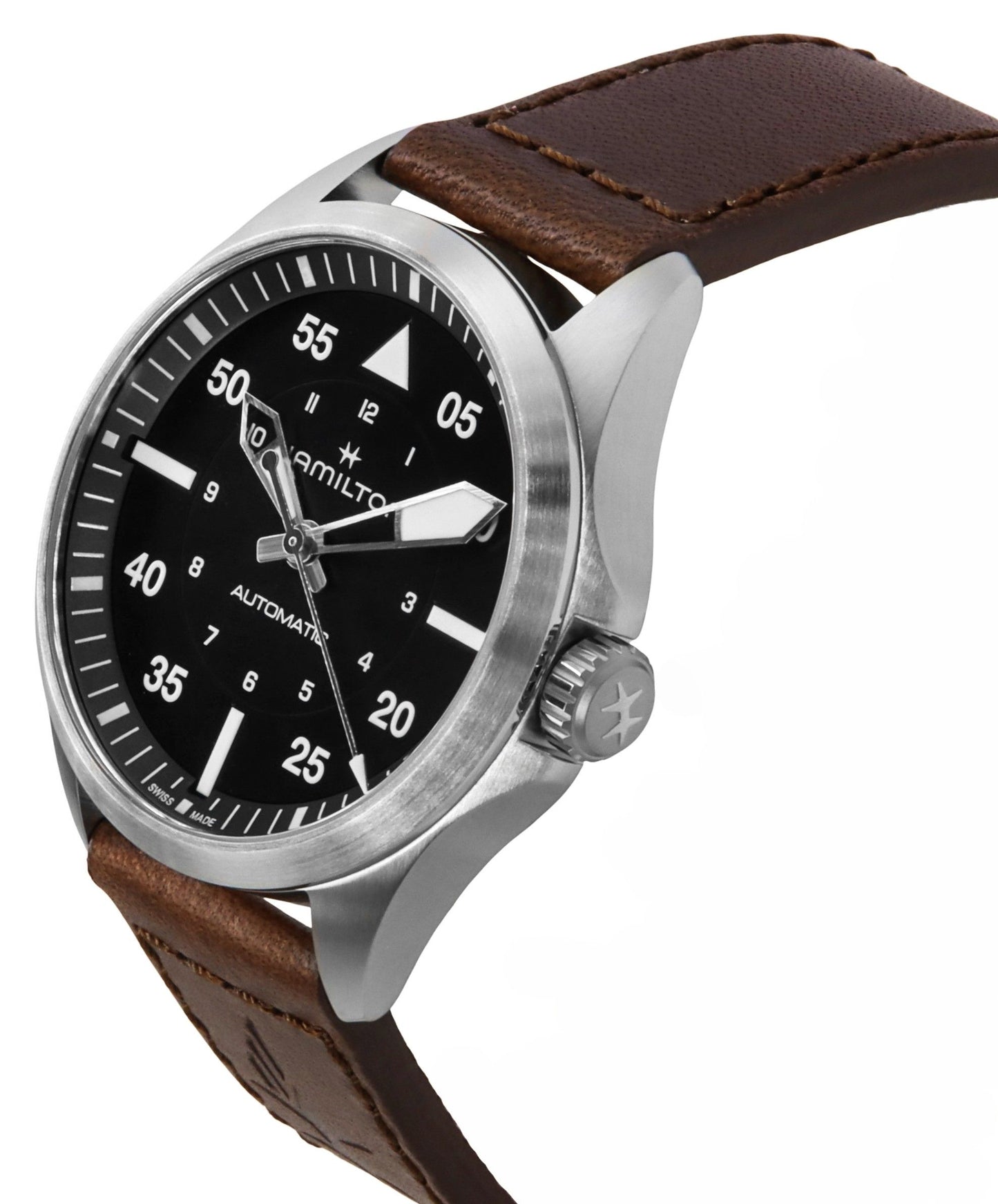 Hamilton Khaki Aviation Pilot Lederarmband Schwarzes Zifferblatt Automatik H76305530 100M Herrenuhr