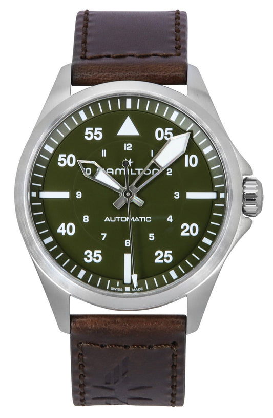 Hamilton Khaki Aviation Pilot Lederarmband Gr?nes Zifferblatt Automatik H76305560 100M Herrenuhr
