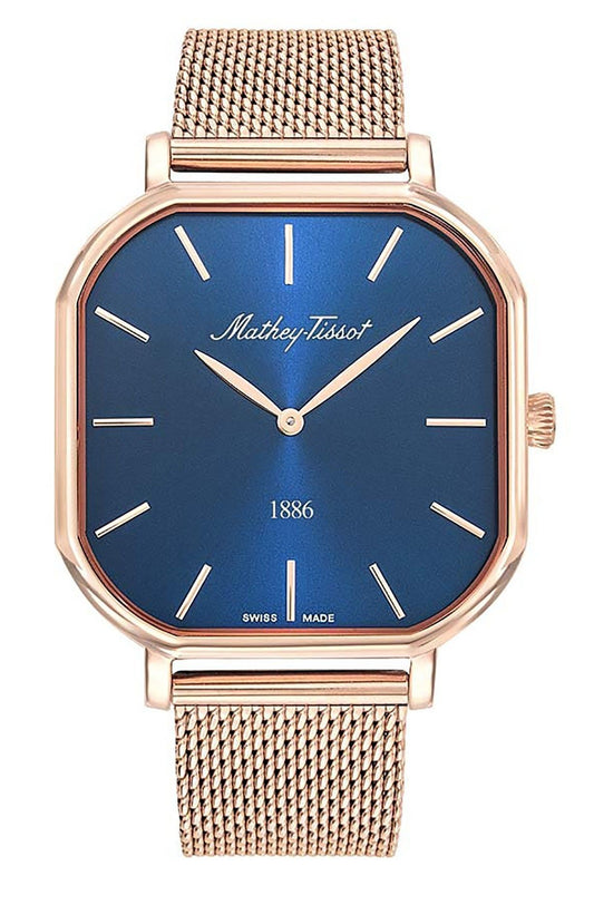 Mathey-Tissot Monsoon Square Rose Goldfarben Edelstahl Blaues Zifferblatt Quarz H7917PBU Herrenuhr
