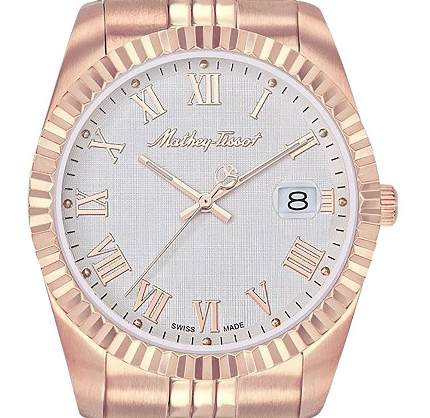Mathey-Tissot Mathy III Roman Rose Goldfarben Edelstahl White Dial Quarz H810PRA Herrenuhr