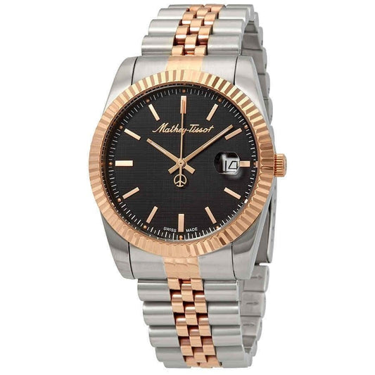Mathey-Tissot Mathy III Two Tone Edelstahl Schwarzes Zifferblatt Quarz H810RN Herrenuhr