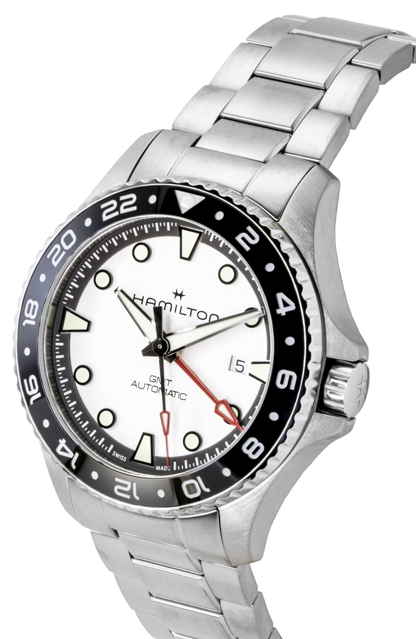 Hamilton Khaki Navy Scuba GMT Edelstahl Silberfarbenes Zifferblatt Automatik Taucher H82555150 300M Herrenuhr