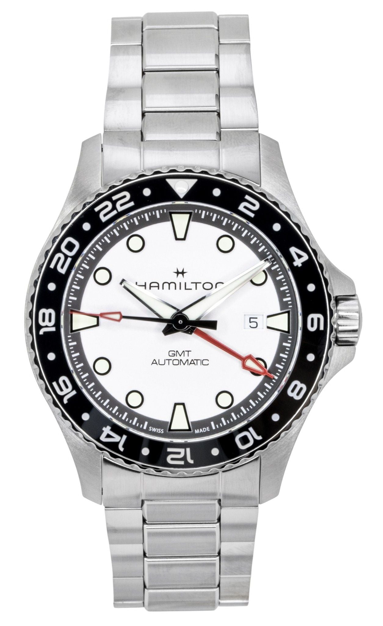 Hamilton Khaki Navy Scuba GMT Edelstahl Silberfarbenes Zifferblatt Automatik Taucher H82555150 300M Herrenuhr