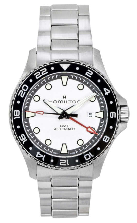Hamilton Khaki Navy Scuba GMT Edelstahl Silberfarbenes Zifferblatt Automatik Taucher H82555150 300M Herrenuhr