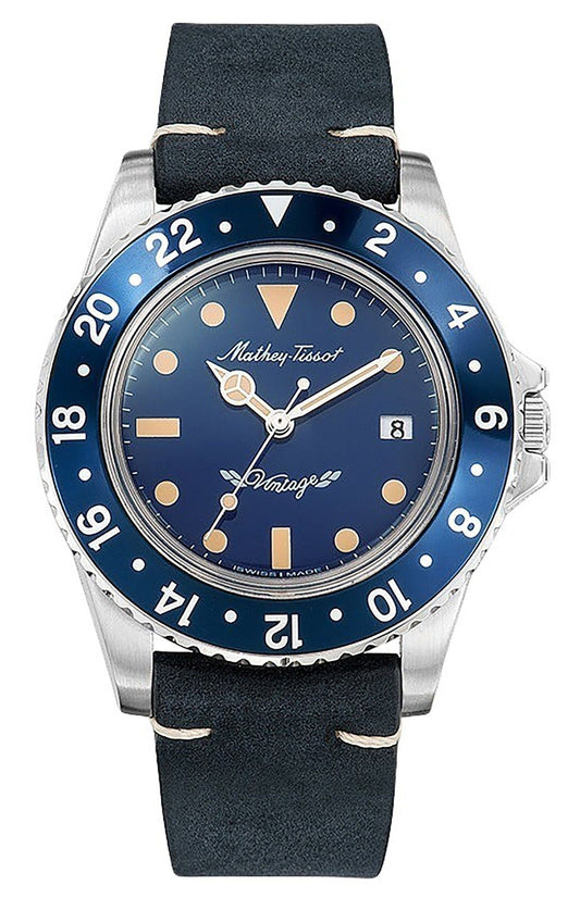 Mathey-Tissot Mathy Vintage Lederarmband Blaues Zifferblatt Quarz H900ALBU Herrenuhr