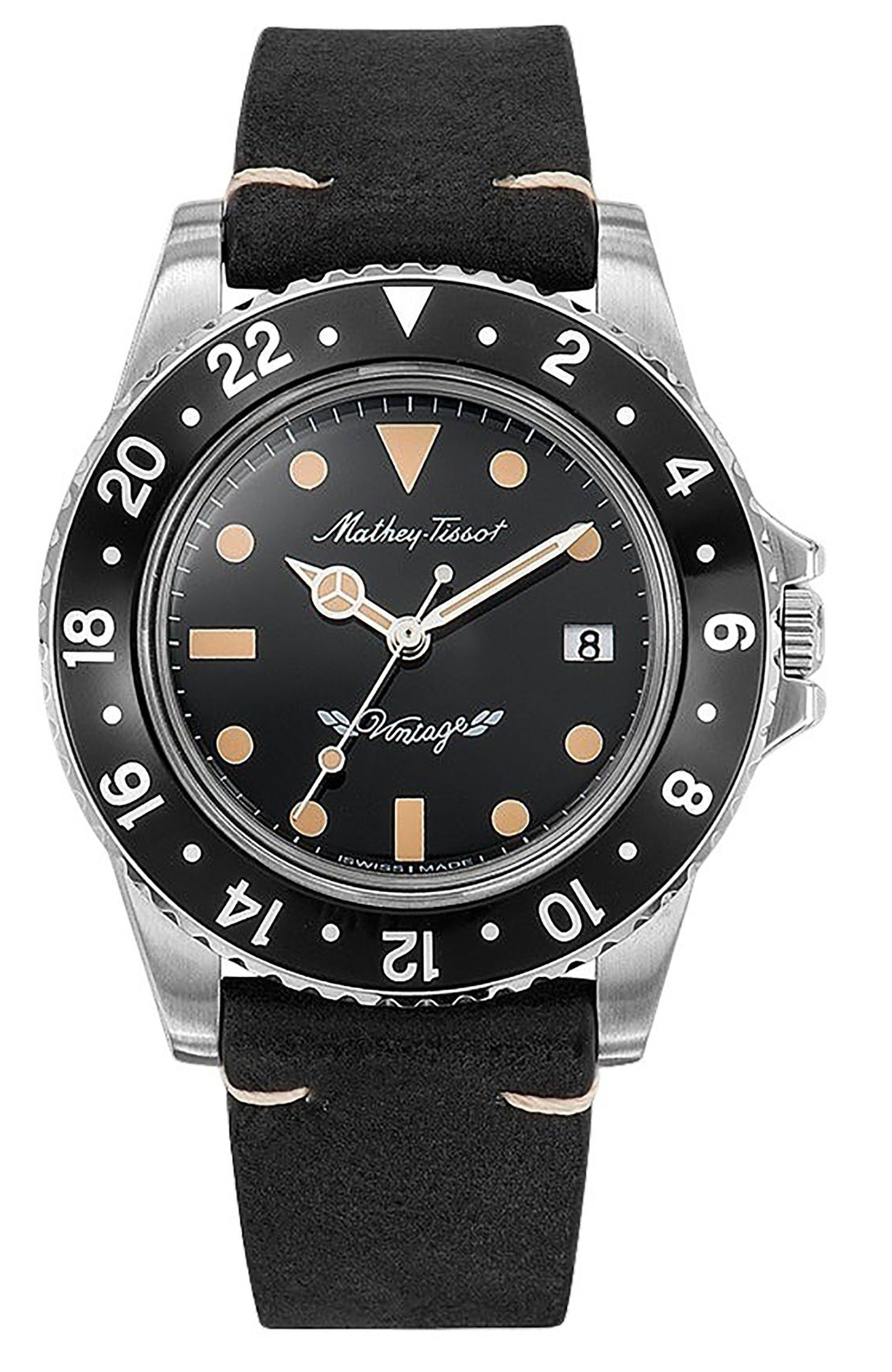 Mathey-Tissot Mathy Vintage Lederarmband Schwarzes Zifferblatt Quarz H900ALN Herrenuhr
