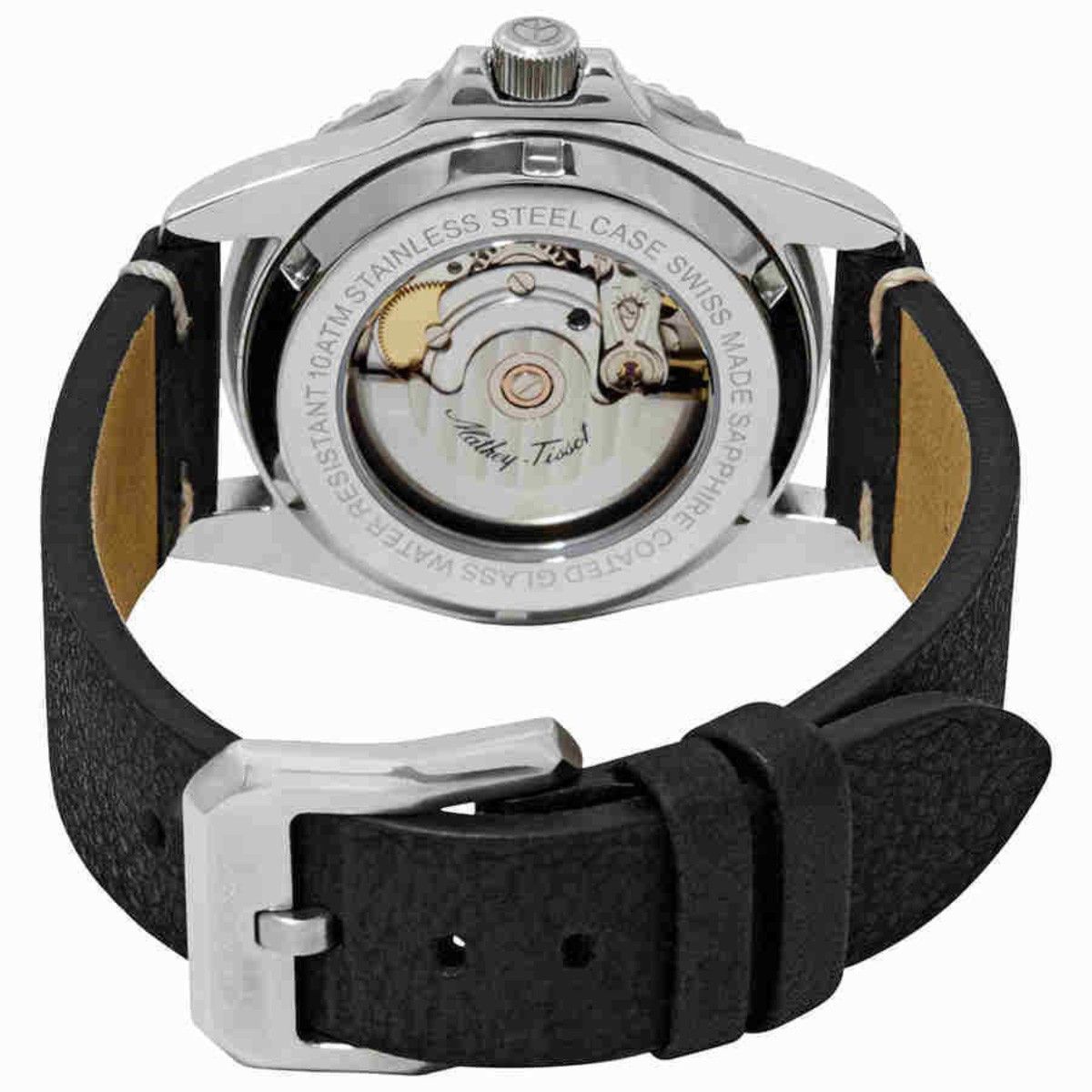 Mathey-Tissot Mathy Vintage Automatik Lederarmband Schwarzes Zifferblatt H900ATLN 100M Herrenuhr