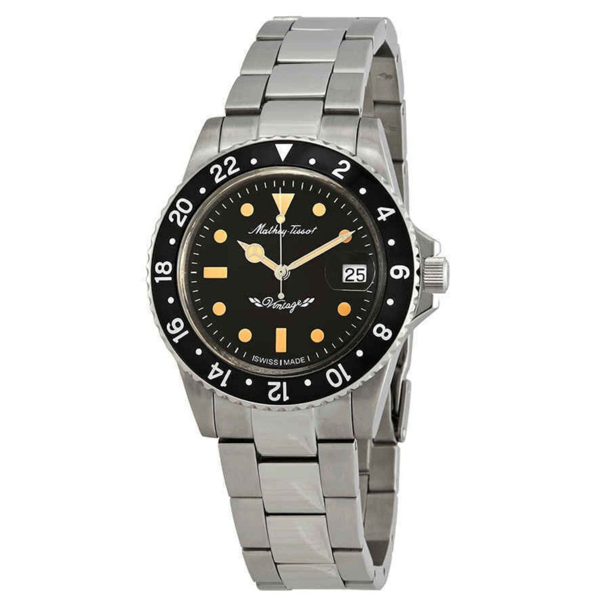 Mathey-Tissot Mathy Vintage Automatik Edelstahl Schwarzes Zifferblatt H900ATN 100M Herrenuhr