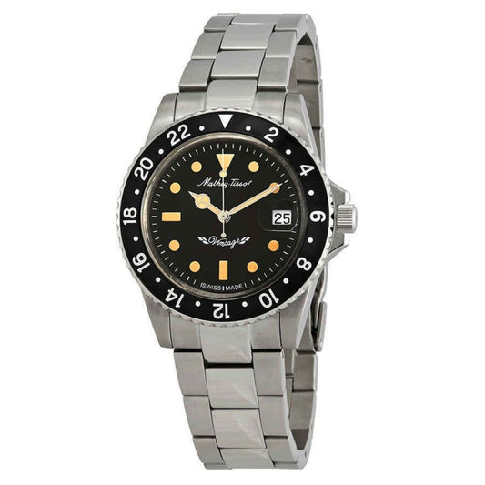 Mathey-Tissot Mathy Vintage Automatik Edelstahl Schwarzes Zifferblatt H900ATN 100M Herrenuhr