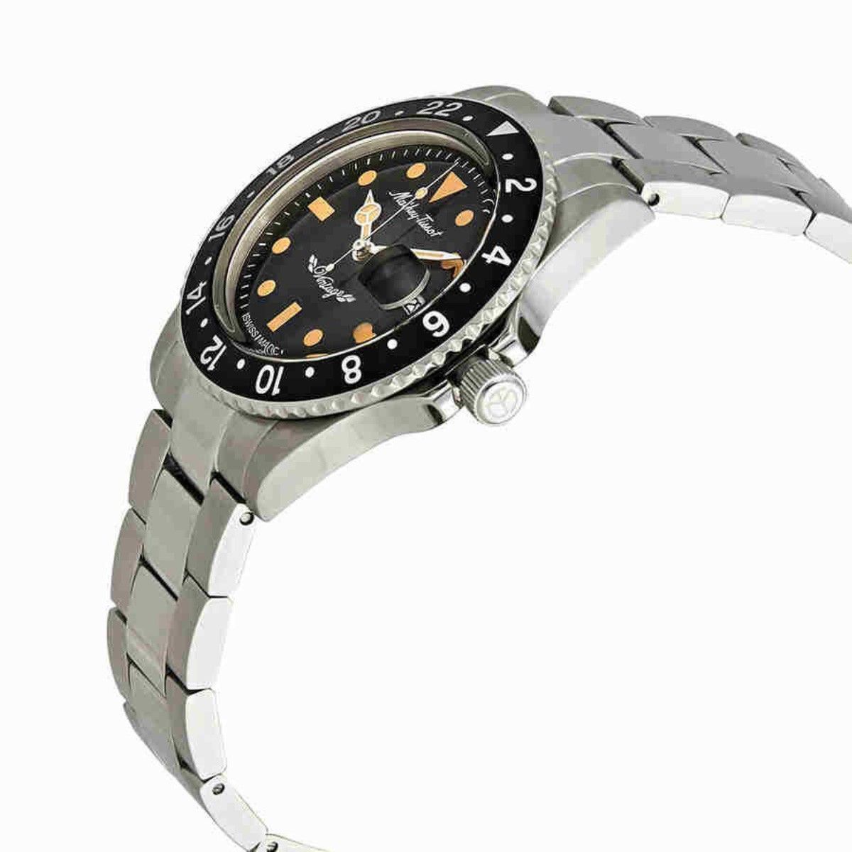 Mathey-Tissot Mathy Vintage Automatik Edelstahl Schwarzes Zifferblatt H900ATN 100M Herrenuhr