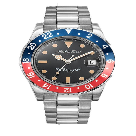 Mathey-Tissot Mathy Vintage Blue and Red Pepsi Bezel Schwarzes Zifferblatt Automatik H900ATR Herrenuhr