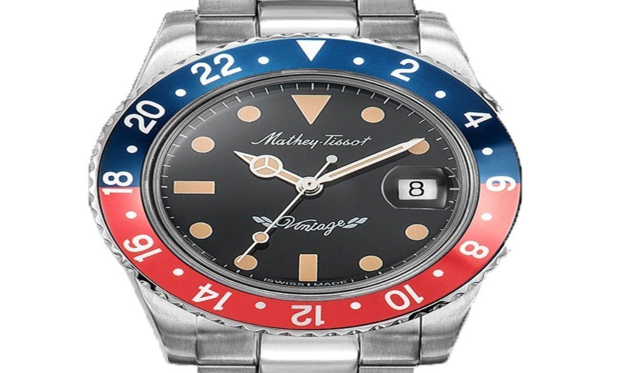 Mathey-Tissot Mathy Vintage Blue and Red Pepsi Bezel Schwarzes Zifferblatt Automatik H900ATR Herrenuhr