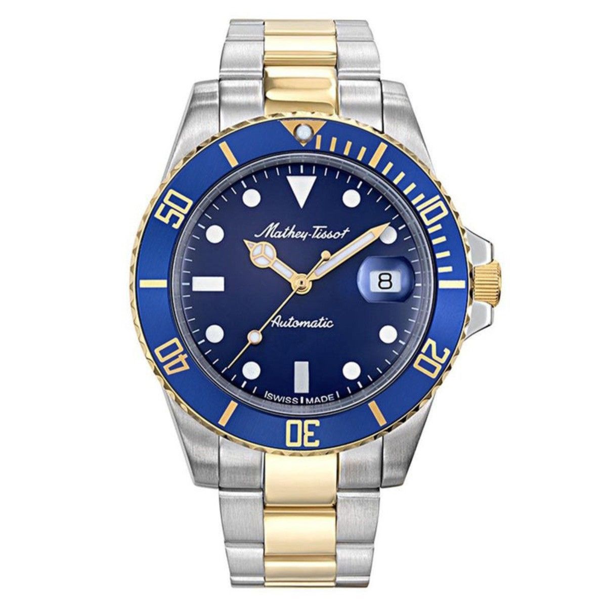 Mathey-Tissot Mathy Vintage Automatik Two Tone Edelstahl Blaues Zifferblatt H901ATBBU 100M Herrenuhr