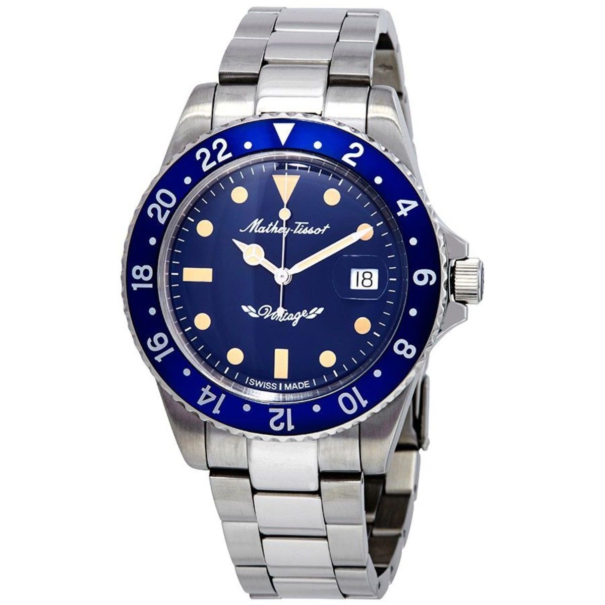Mathey-Tissot Mathy Vintage Automatik Edelstahl Blaues Zifferblatt H901ATBU 100M Herrenuhr