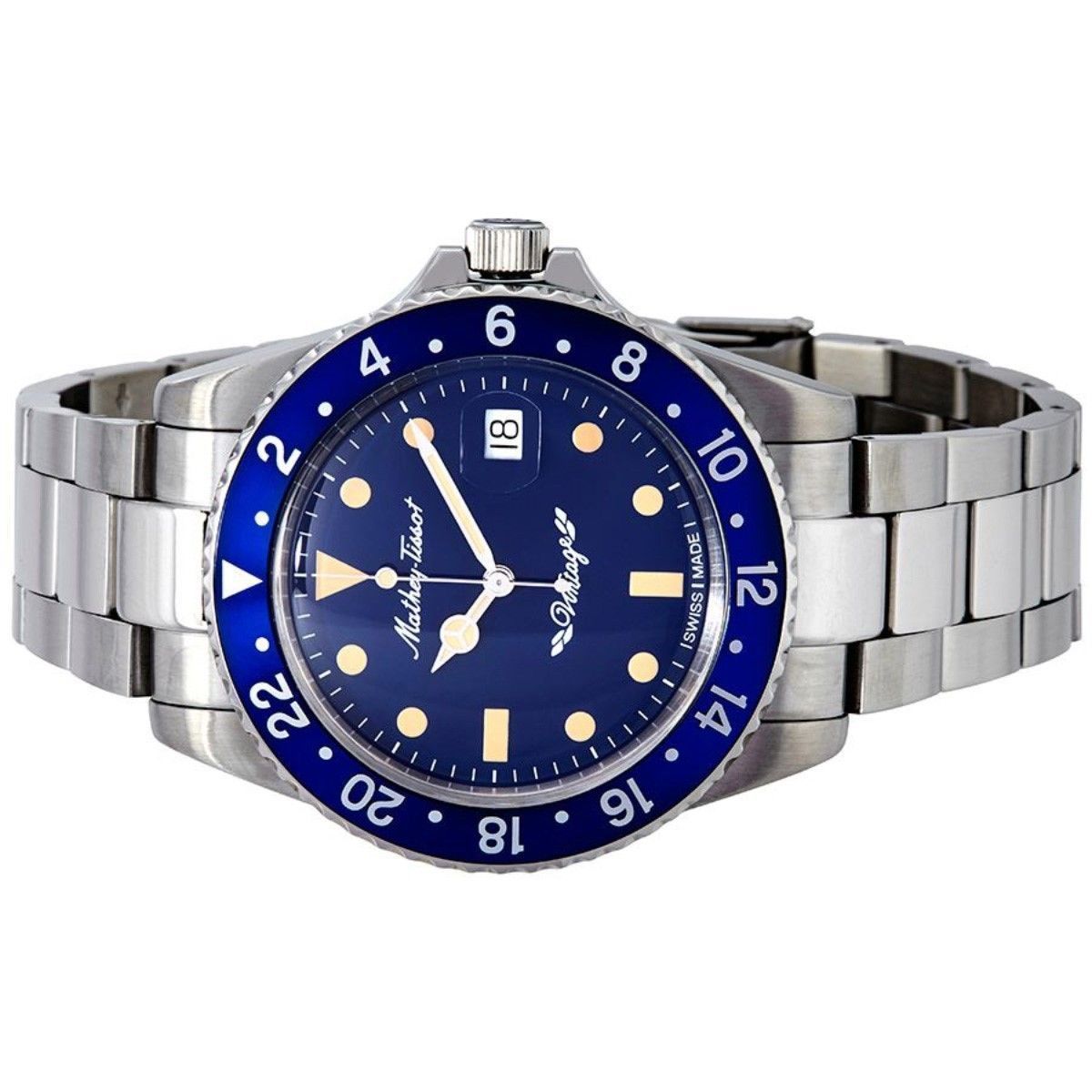 Mathey-Tissot Mathy Vintage Automatik Edelstahl Blaues Zifferblatt H901ATBU 100M Herrenuhr