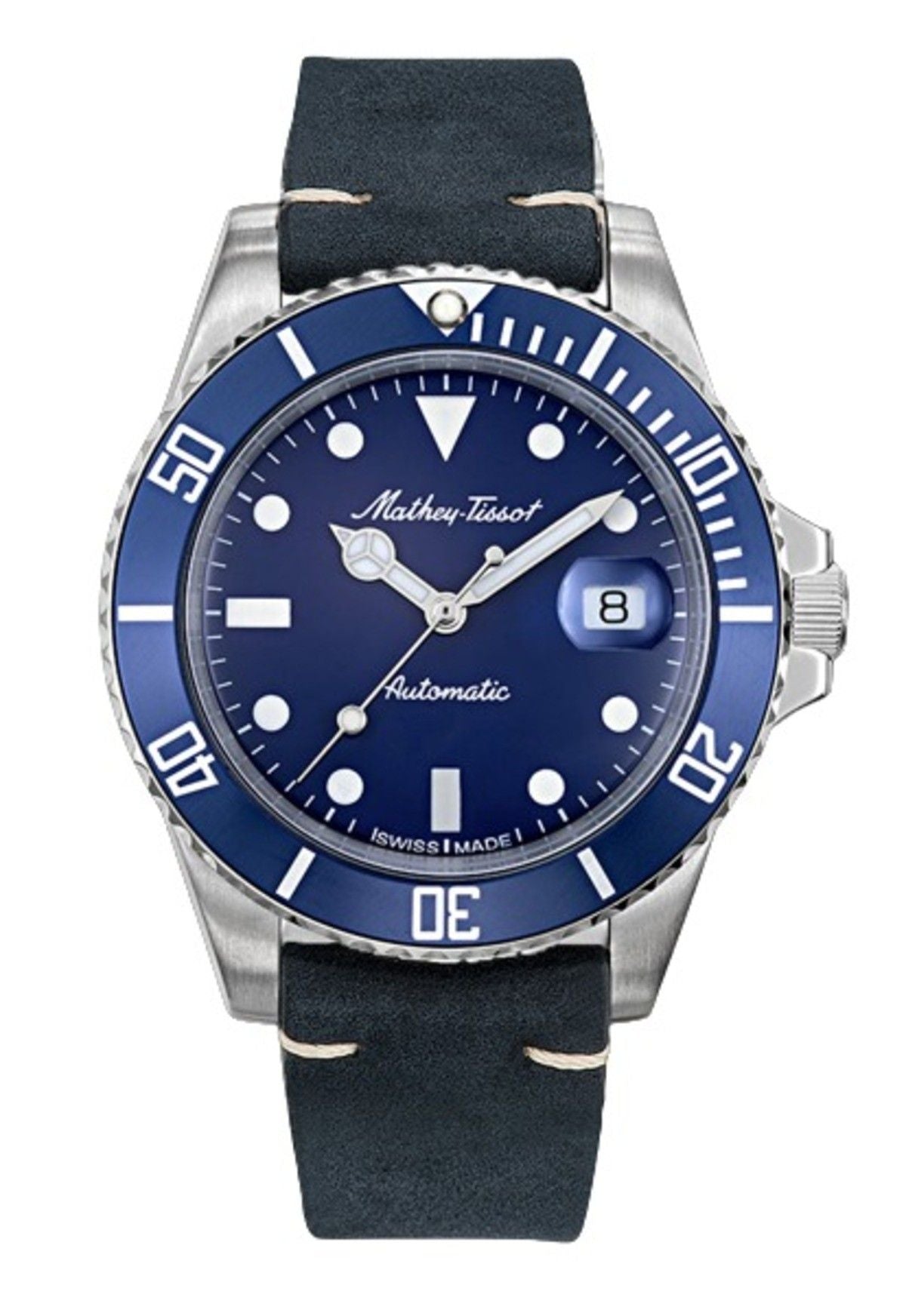 Mathey-Tissot Mathy Vintage Genuine Lederarmband Blaues Zifferblatt Automatik H901ATLBU 100M Herrenuhr