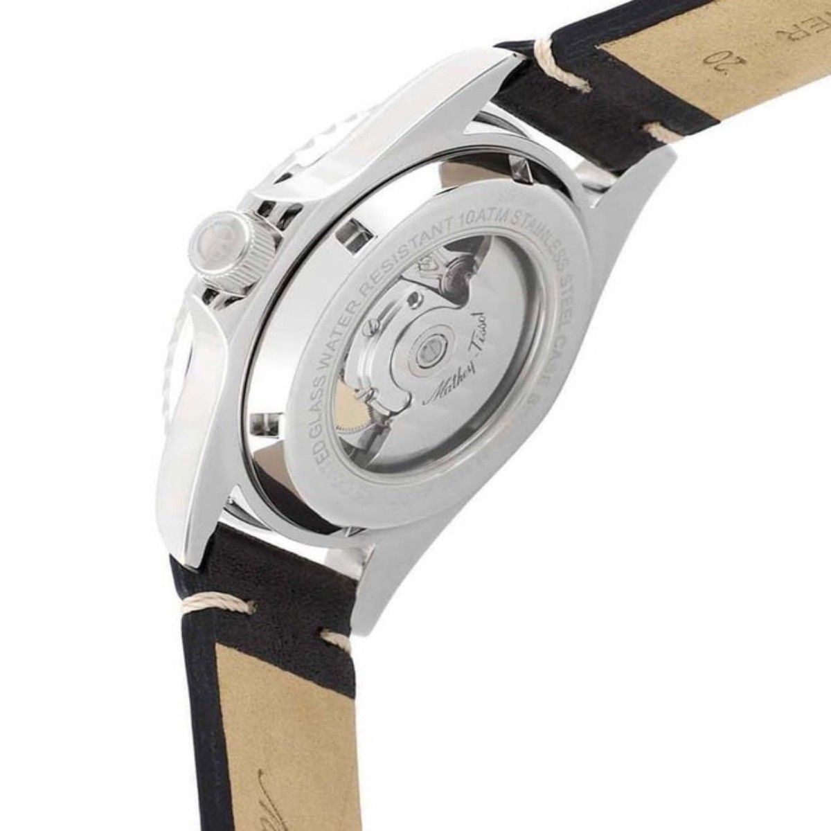 Mathey-Tissot Mathy Vintage Genuine Lederarmband Schwarzes Zifferblatt Automatik H901ATLN 100M Herrenuhr