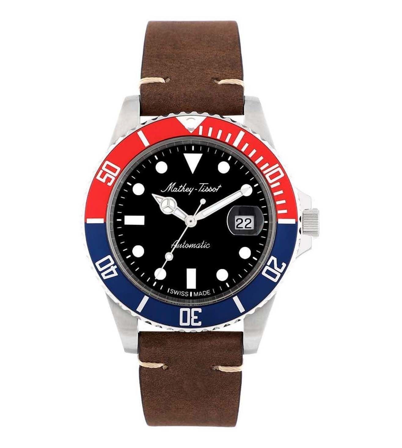 Mathey-Tissot Mathy Vintage Red and Blue Pepsi Bezel Schwarzes Zifferblatt Automatik H901ATLR 100M Herrenuhr
