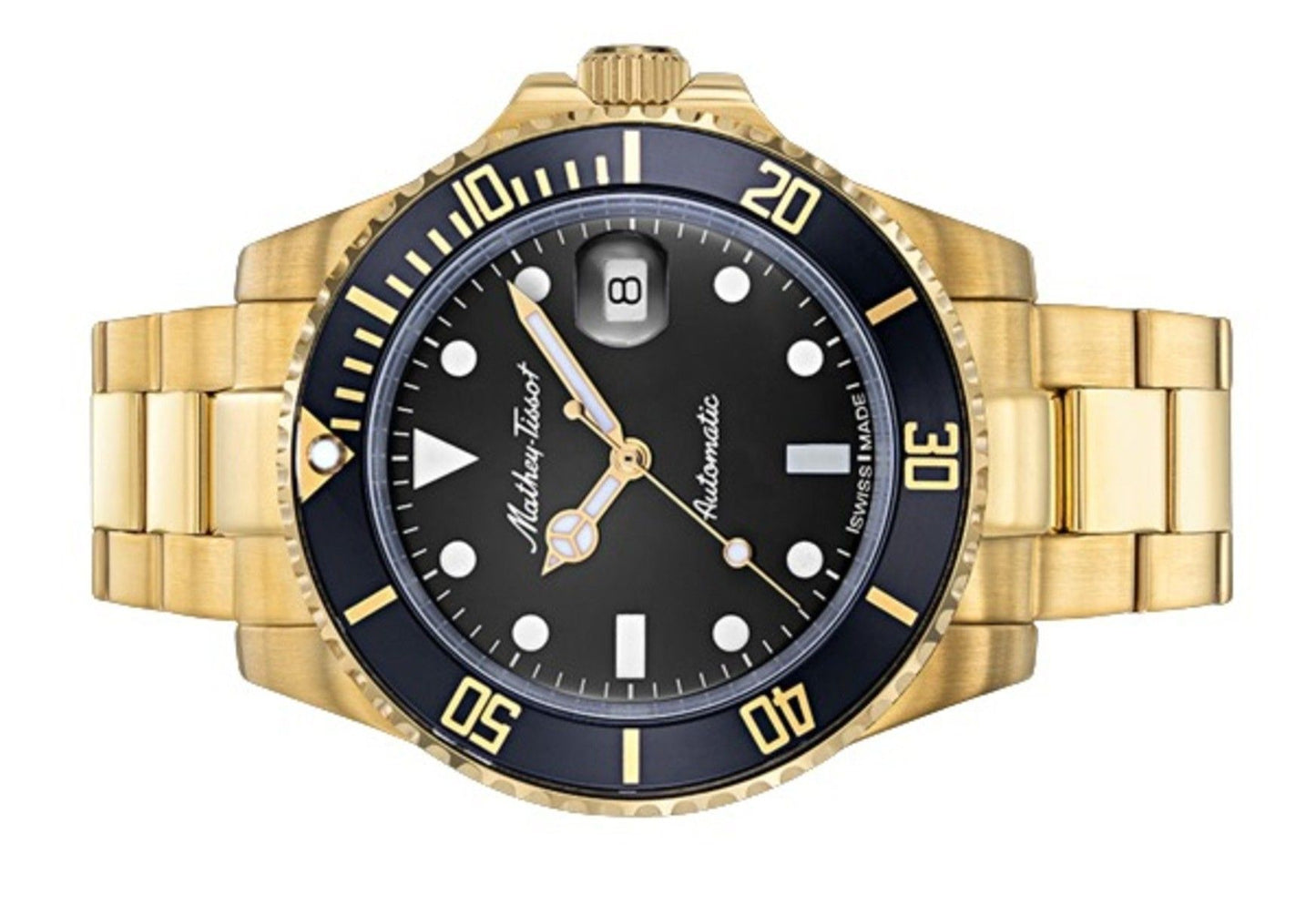 Mathey-Tissot Mathy Vintage Goldfarben Edelstahl Schwarzes Zifferblatt Automatik H901ATPN 100M Herrenuhr