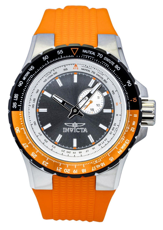 Invicta Aviator Orange Silicone Strap Gunmetal Dial Quarz 49721 100M Herrenuhr