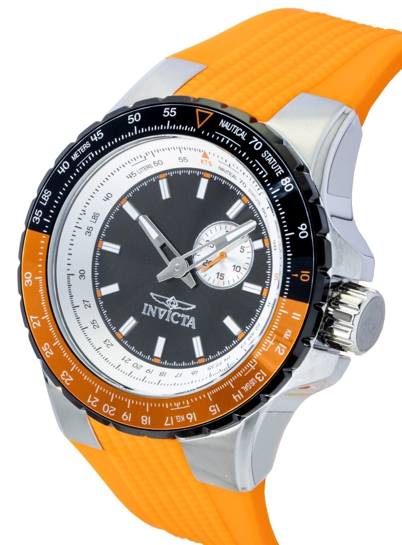 Invicta Aviator Orange Silicone Strap Gunmetal Dial Quarz 49721 100M Herrenuhr