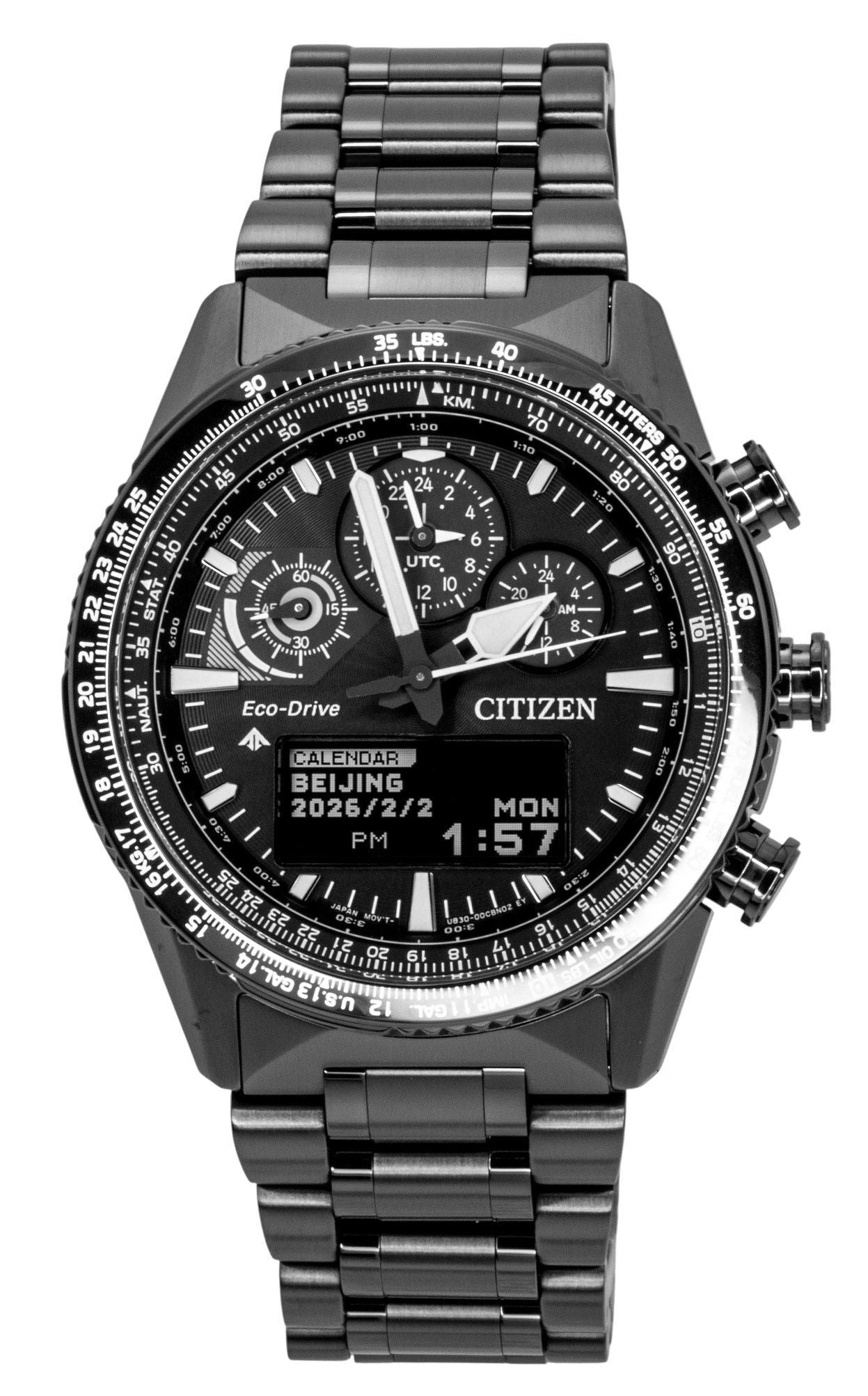 Citizen Promaster Skyhawk U830 Chronograph Schwarzes Zifferblatt Eco-Drive Taucher JV2005-58E 200M Herrenuhr