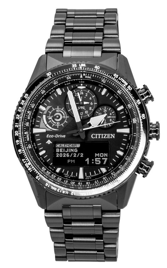 Citizen Promaster Skyhawk U830 Chronograph Schwarzes Zifferblatt Eco-Drive Taucher JV2005-58E 200M Herrenuhr
