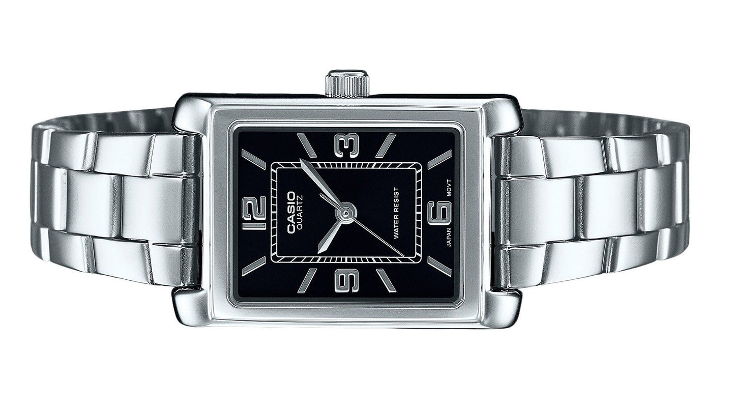 Casio Standard Analog Edelstahl Schwarzes Zifferblatt Quarz LTP-1234DD-1A Damenuhr