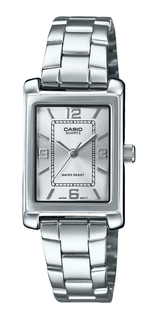 Casio Standard Analog Edelstahl Silberfarbenes Zifferblatt Quarz LTP-1234DD-7A Damenuhr