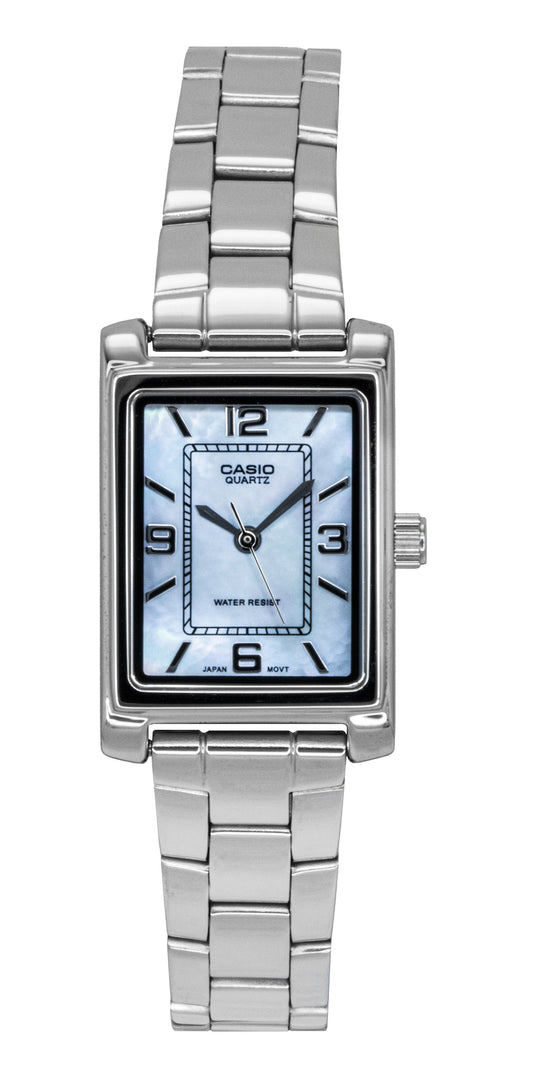 Casio Standard Analog Edelstahl Perlmutt-Zifferblatt Quarz LTP-1234DS-2A Damenuhr