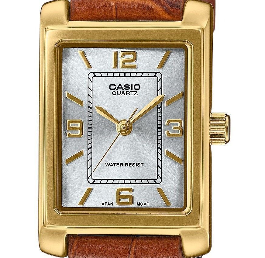Casio Standard Analog Brown Lederarmband Silberfarbenes Zifferblatt Quarz LTP-1234GLL-7A Damenuhr