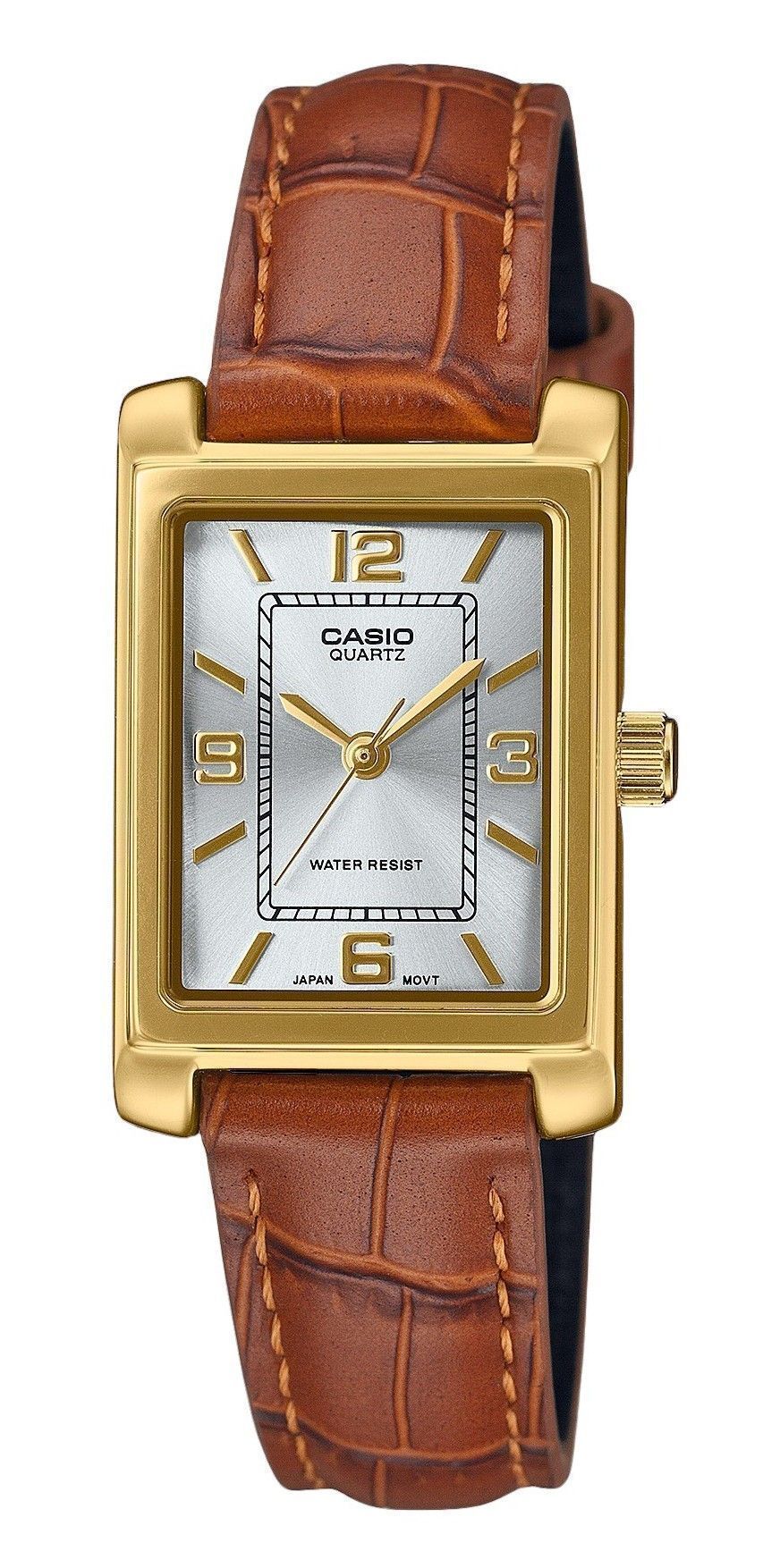 Casio Standard Analog Brown Lederarmband Silberfarbenes Zifferblatt Quarz LTP-1234GLL-7A Damenuhr