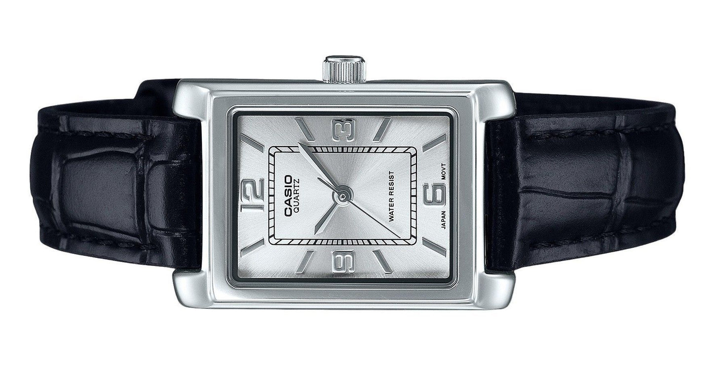 Casio Standard Analog Lederarmband Silberfarbenes Zifferblatt Quarz LTP-1234LL-7A Damenuhr