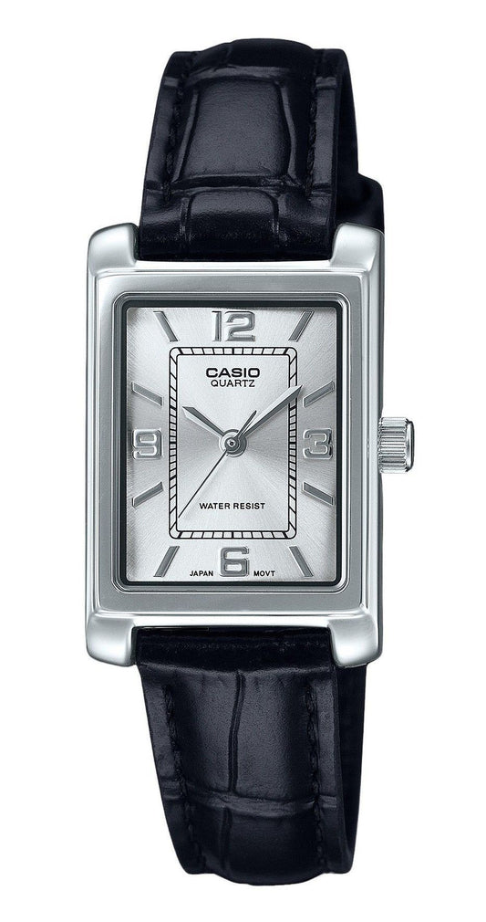 Casio Standard Analog Lederarmband Silberfarbenes Zifferblatt Quarz LTP-1234LL-7A Damenuhr