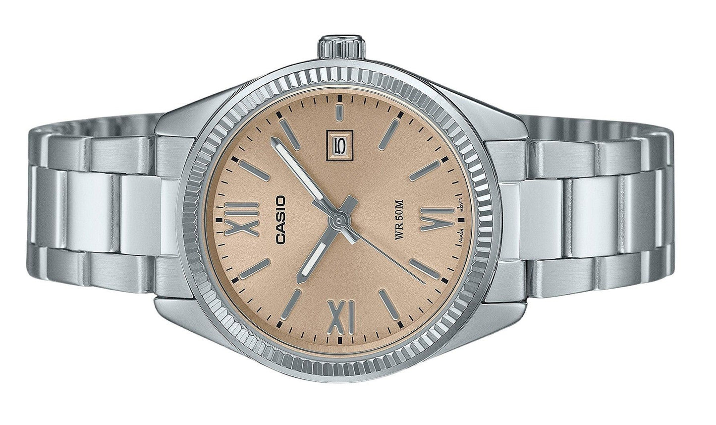 Casio Standard Analog Edelstahl Peach Dial Quarz LTP-1302DD-4A2V Damenuhr