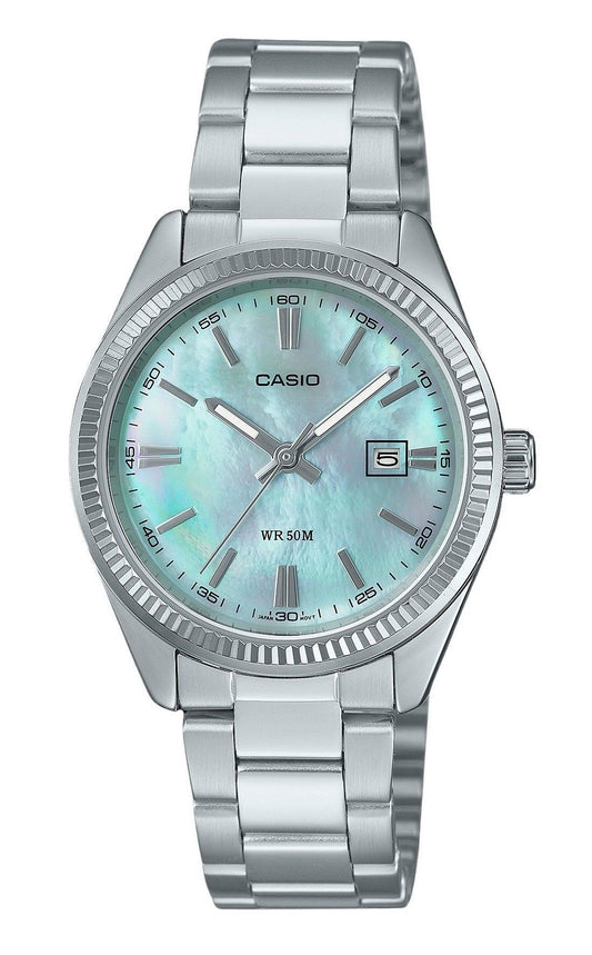 Casio Standard Analog Edelstahl Perlmutt-Zifferblatt Quarz LTP-1302DS-2AV Damenuhr