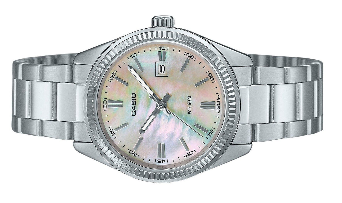 Casio Standard Analog Edelstahl Perlmutt-Zifferblatt Quarz LTP-1302DS-4AV Damenuhr